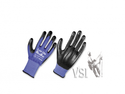 ZUBIOLA 11917038/39 GUANTES  POLIÉSTER TEXTURADO COLOR AZUL RECUBIERTOS EN NITRILO COLOR NEGRO “NITRIGRIP”.  PUÑO TEJIDO.